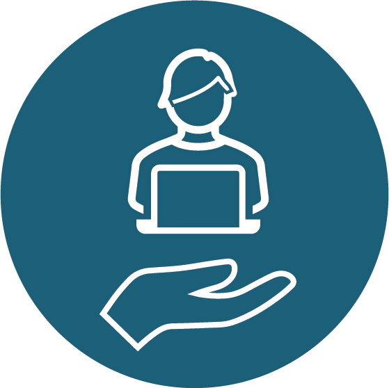 lady with computer with hand underneath]